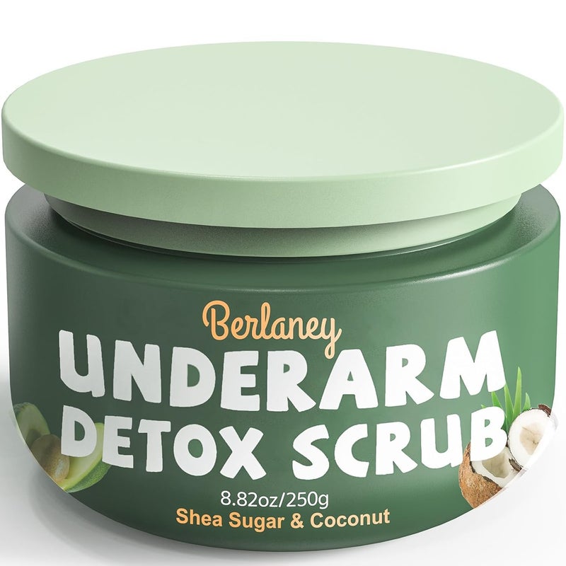 Berlaney Armpit Detox and Scrub with Shea Butter and Coconut 8.82oz-Exfoliating Scrub with Natural Ingredients for Removing Odor, Deep Cleansing and Exfoliating, also for Legs, Knee, Feet, Hands, Body - Image 1